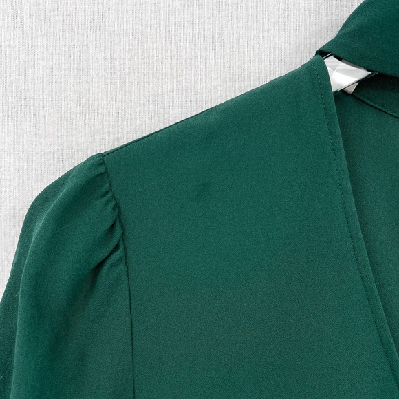 ALC Liza Silk Top Womens 2 Pine Green Choker VDeep V-neck Long Sleeve Blouse - Picture 14 of 16